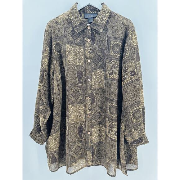 Denim & Co. Women's Brown Tan Floral Long Sleeve Tunic Top Size 18/20 S1000 - Picture 1 of 9